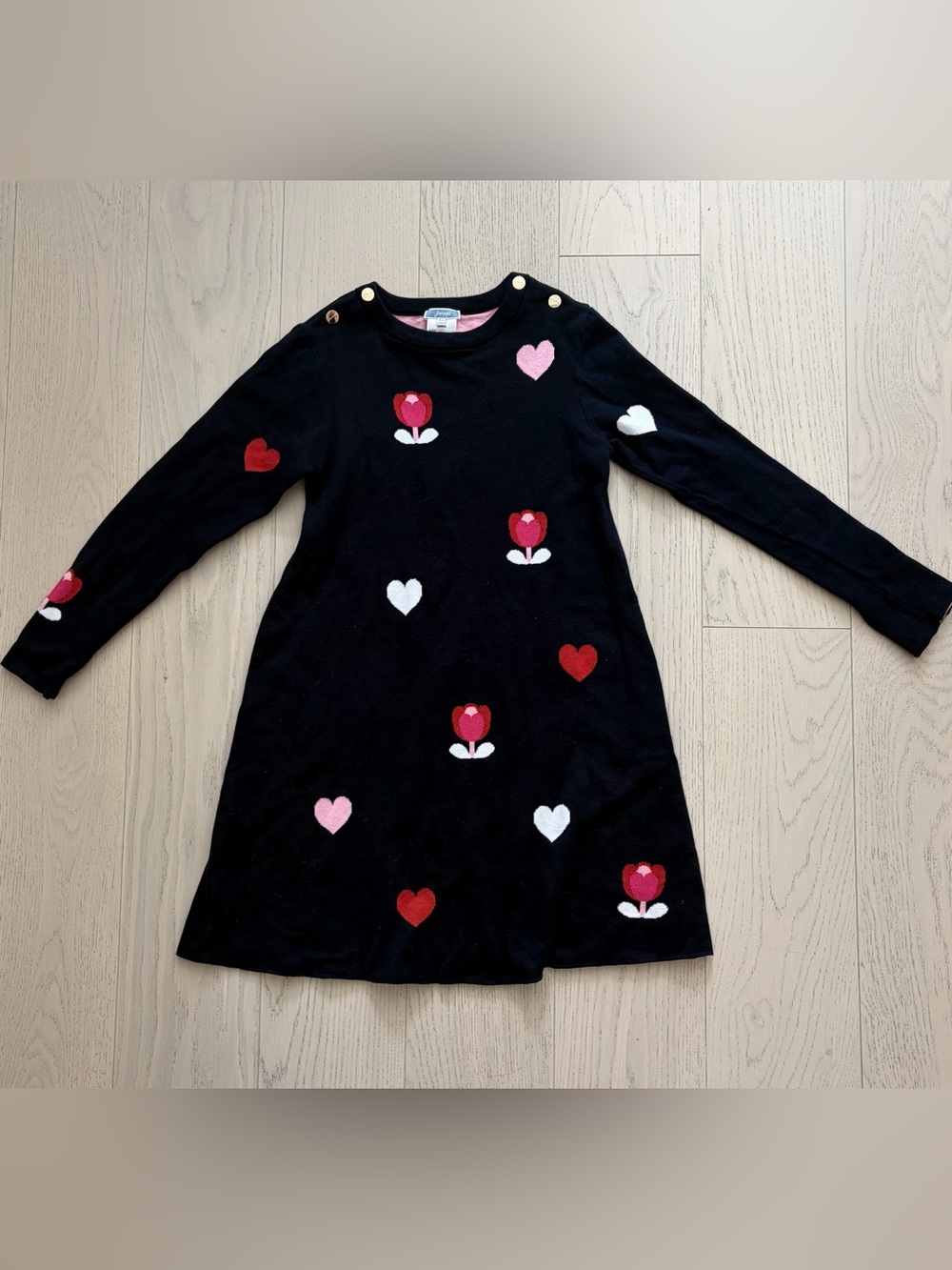 Perfect Condition - Jacadi Navy Sweater Dress with Heart & Tulip Appliqués